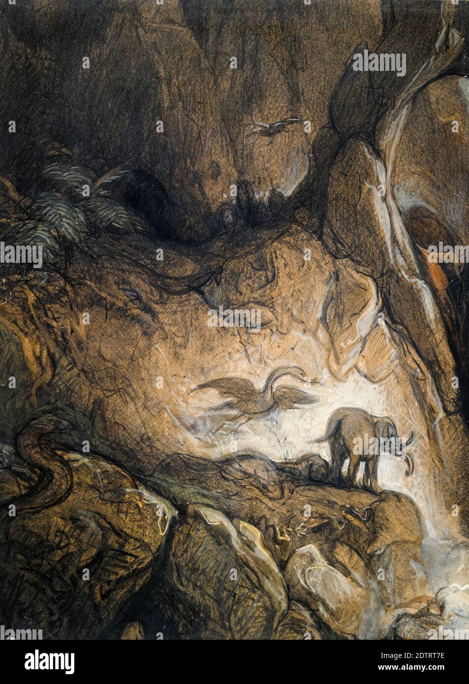 Gustave doré, gorge fantastique avec animaux et figures, dessin, avant 1883 Banque D'Images