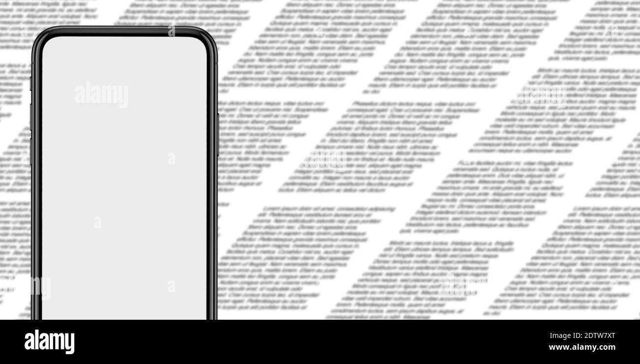 Modèle, maquette pour les dernières actualités à la télévision, vidéo, journaux et magazines en ligne. CopySpace pour insérer une image et du texte. Journal page floue avec écran vide de smartphone. Banque D'Images
