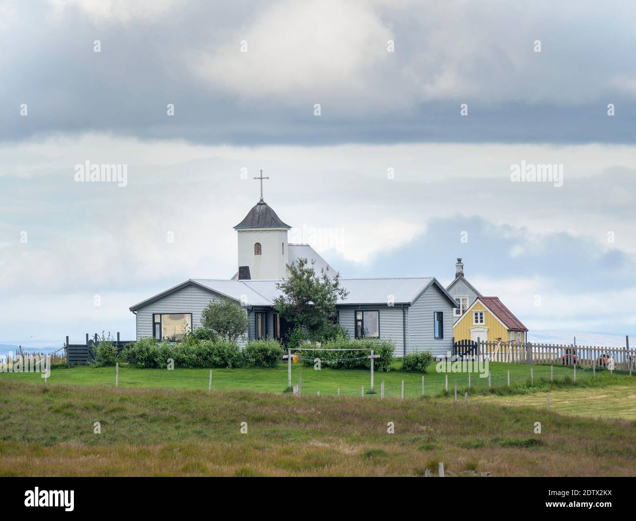 Île Flatey à Breidafjoerdur entre Westfjords et Snaefellsnes. Village de Stykkisholmur sur peninsuala Snaefellsnes dans l'ouest de l'Islande. Europe, Banque D'Images