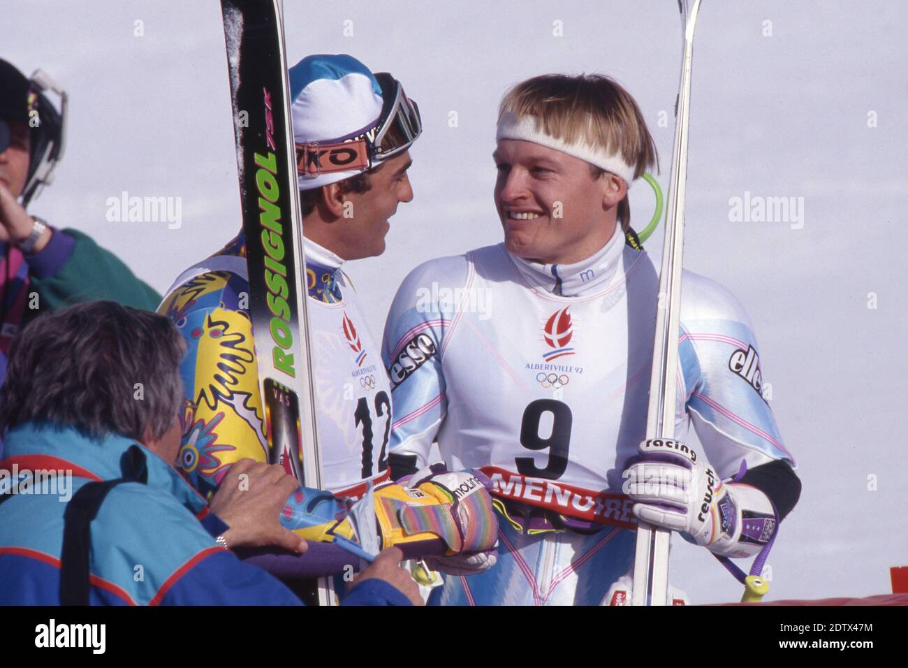 Finn Christian JAGGE (NOR), à droite, ski alpin, slalom, slalom spécial, action, vainqueur, médaille d'or, médaillée d'or, champion olympique; avec Alberto TOMBA, (ITA, l.), finaliste, médaille d'argent, slalom spécial/men, le 22 février 1992 Jeux Olympiques à Albertville/France, du 9 au 22 février 1992‚, utilisation dans le monde entier Banque D'Images