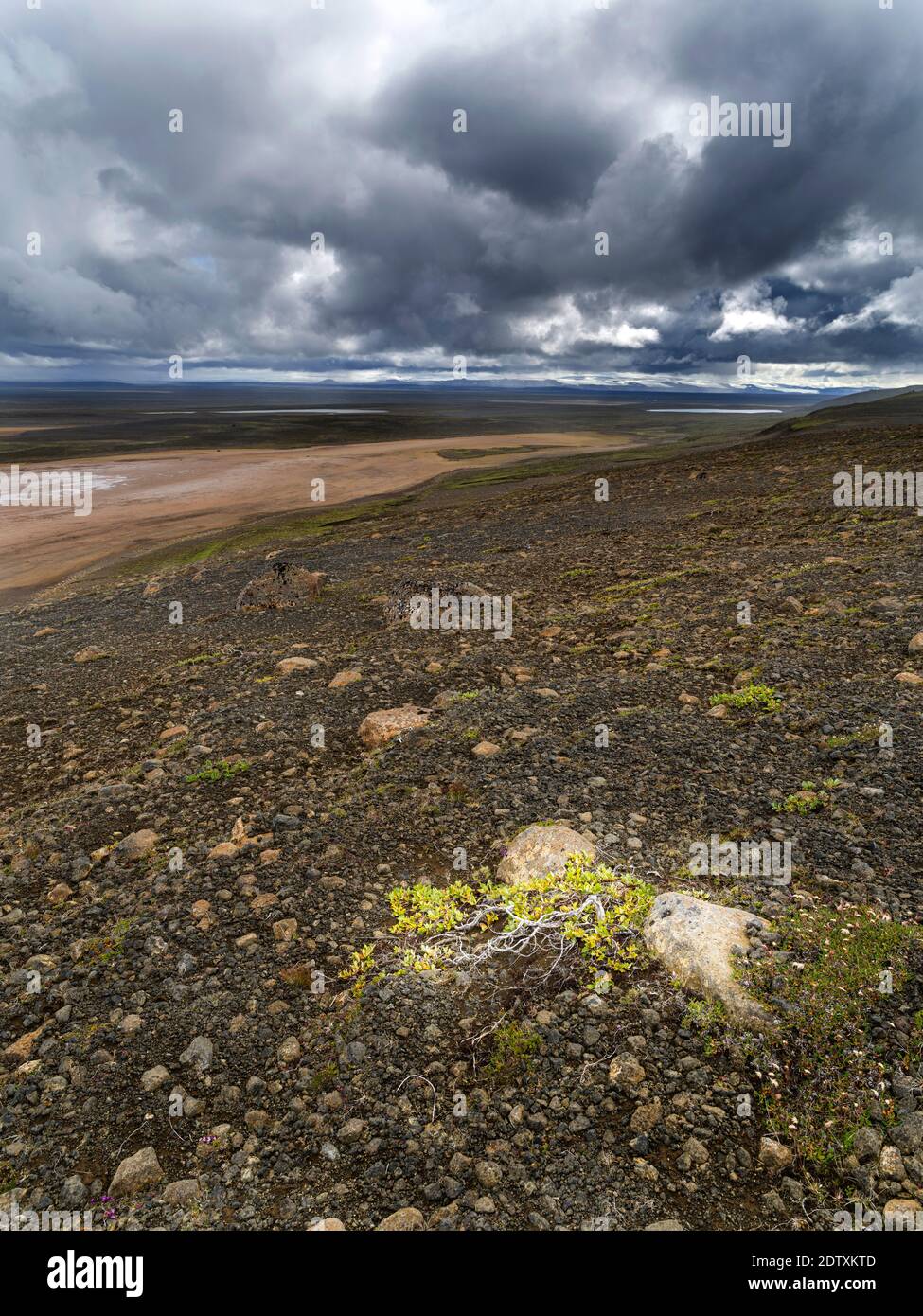 Paysage dans les hauts plateaux de l'Islande entre Hofsjoekull (arrière-plan) et Langjoekull. Europe, Europe du Nord, Islande, août Banque D'Images