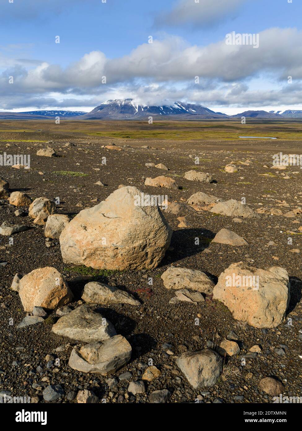 Paysage dans les hauts plateaux de l'Islande entre Hofsjoekull et Langjoekull (arrière-plan). Europe, Europe du Nord, Islande, août Banque D'Images