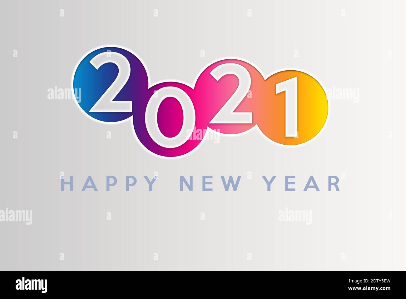 Historique de la carte du nouvel an 2021. Carte de voeux avec texte du nouvel an sur fond blanc dégradé. Design coloré. Banque D'Images
