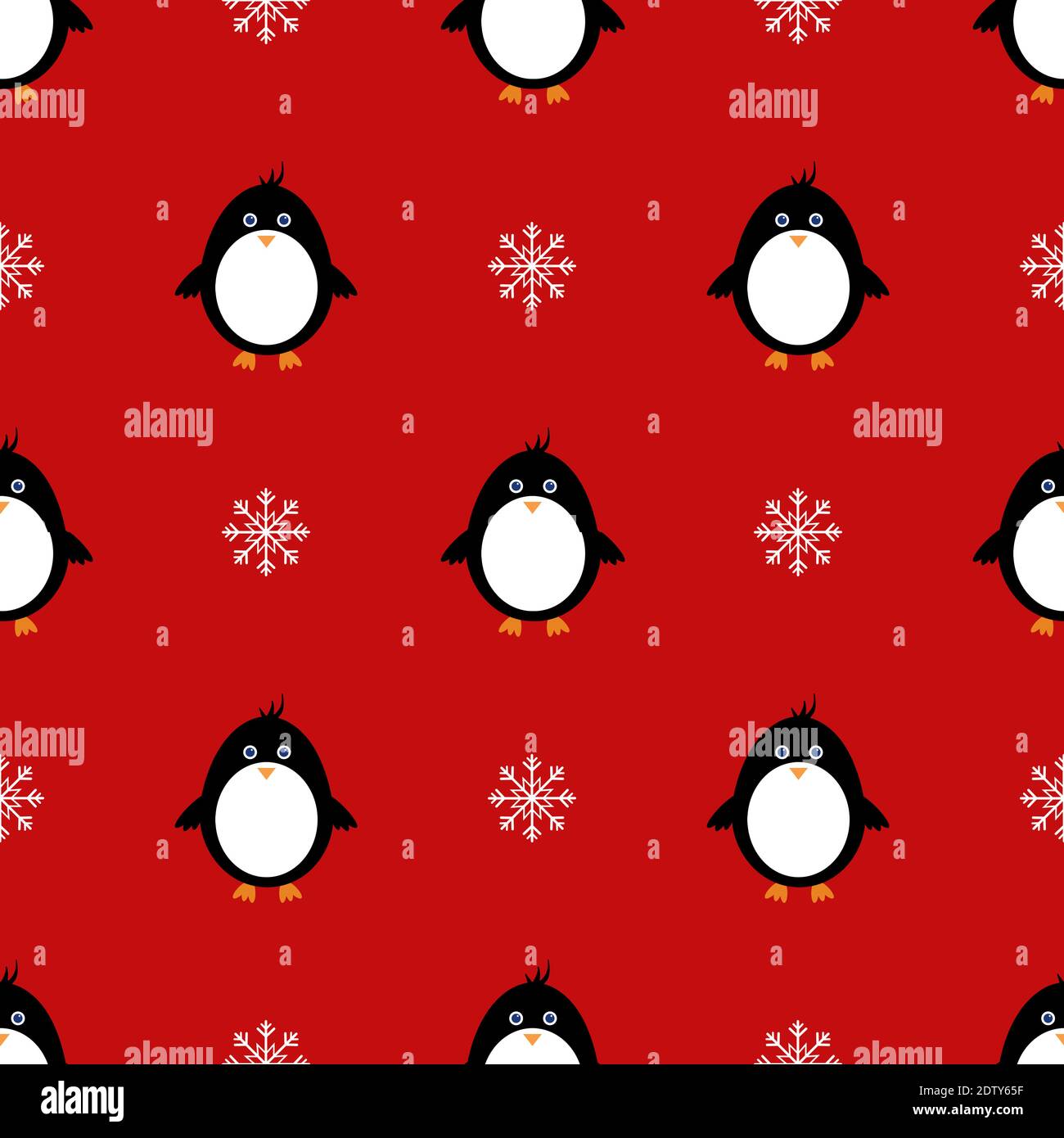 Motif sans couture avec pingouin et flocons de neige sur fond rouge . Arrière-plan de Noël. Joli papier d'emballage. Modèle de tissu amusant pour enfants du nouvel an, avec Banque D'Images