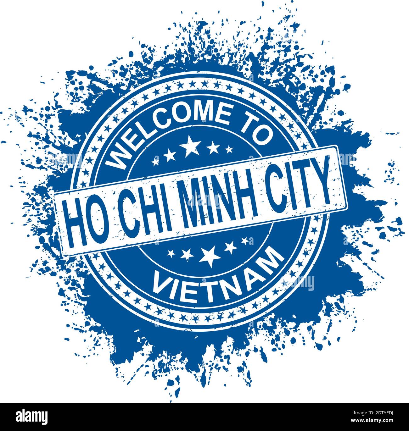 Timbre rond en caoutchouc avec nom de ville Ho Chi Minh et étoiles, isolé sur blanc Illustration de Vecteur