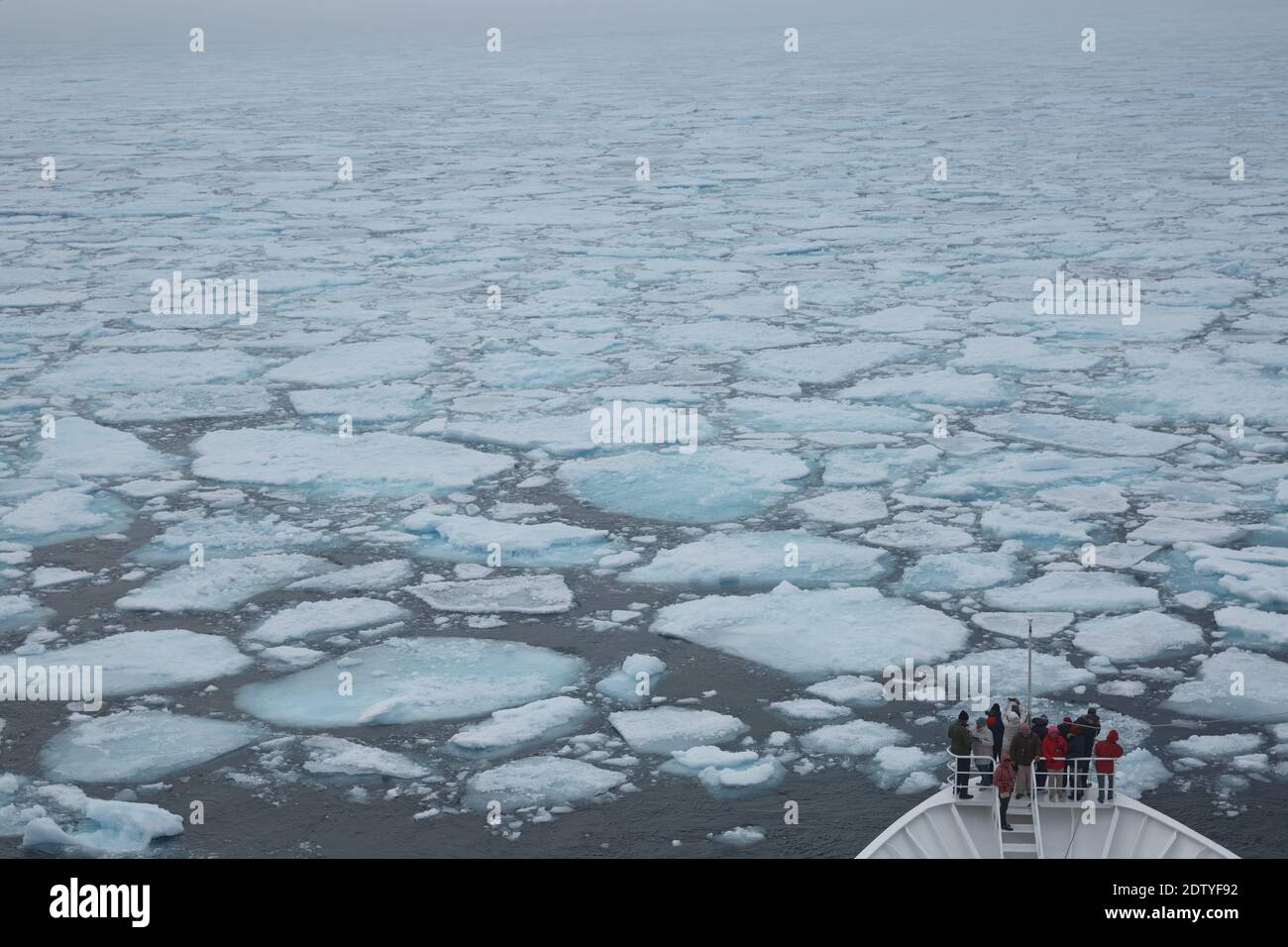 NY-Alesund, Svalbard, Norvège - juillet 24 2017 : personnes en bateau de croisière visitant la calotte glaciaire polaire et le bord de la terre gelée autour du pôle Nord. Banque D'Images