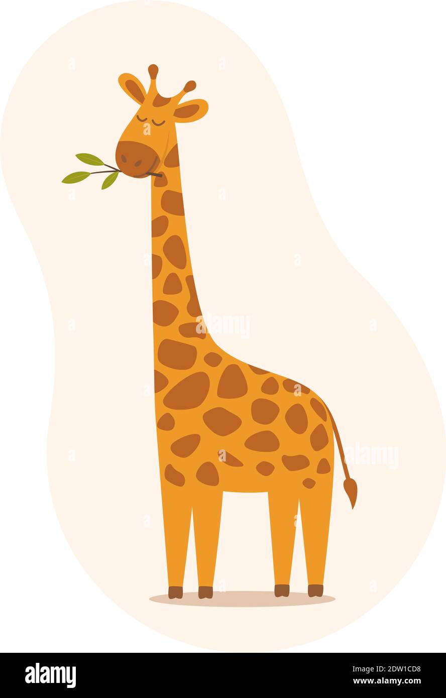 Jolie girafe à motif caricatures tendance avec des yeux fermés. Illustration vectorielle de la faune animale africaine dans un style plat Illustration de Vecteur