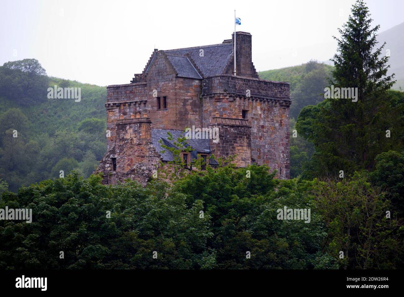 Château Campbell et jardins au-dessus de Dollar Glen. Banque D'Images