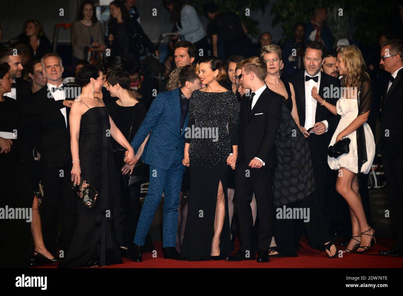 Directeur Xavier Dolan, Anne Dorval, Antoine Olivier Pilon, Suzanne Clement arrivée au Palais des Festivals pour la projection du film Mummy dans le cadre du 67e Festival de Cannes, le 22 mai 2014. Photo de Nicolas Briquet/ABACAPRESS.COM Banque D'Images