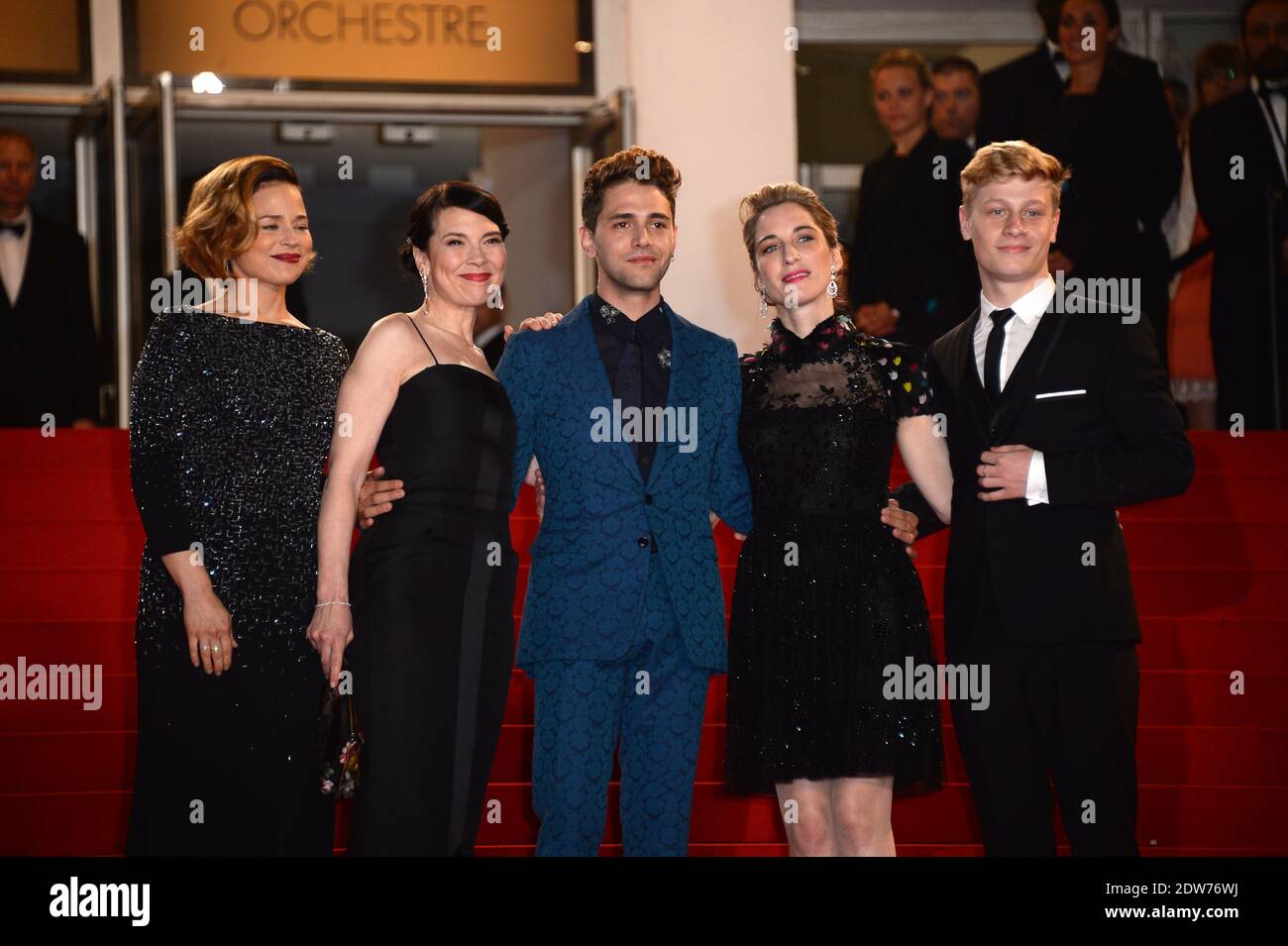 Directeur Xavier Dolan, Anne Dorval, Antoine Olivier Pilon, Suzanne Clement arrivée au Palais des Festivals pour la projection du film Mummy dans le cadre du 67e Festival de Cannes, le 22 mai 2014. Photo de Nicolas Briquet/ABACAPRESS.COM Banque D'Images