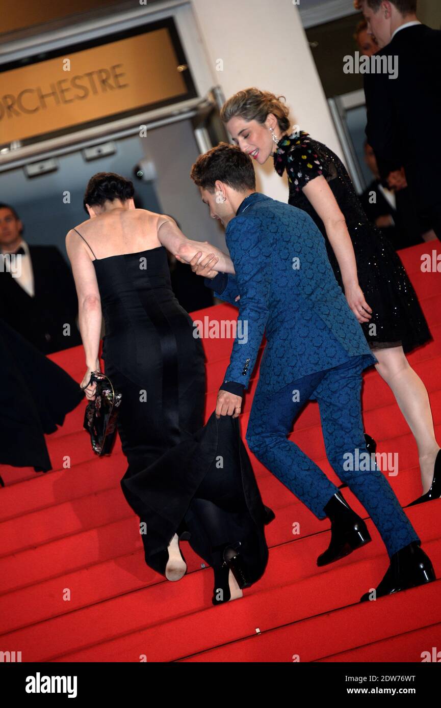 Directeur Xavier Dolan, Anne Dorval, Antoine Olivier Pilon, Suzanne Clement arrivée au Palais des Festivals pour la projection du film Mummy dans le cadre du 67e Festival de Cannes, le 22 mai 2014. Photo de Nicolas Briquet/ABACAPRESS.COM Banque D'Images