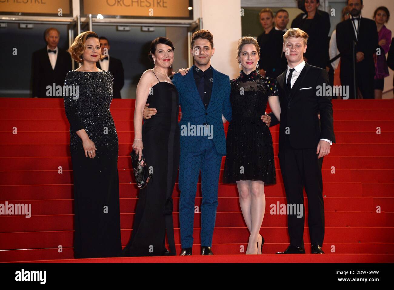 Directeur Xavier Dolan, Anne Dorval, Antoine Olivier Pilon, Suzanne Clement arrivée au Palais des Festivals pour la projection du film Mummy dans le cadre du 67e Festival de Cannes, le 22 mai 2014. Photo de Nicolas Briquet/ABACAPRESS.COM Banque D'Images