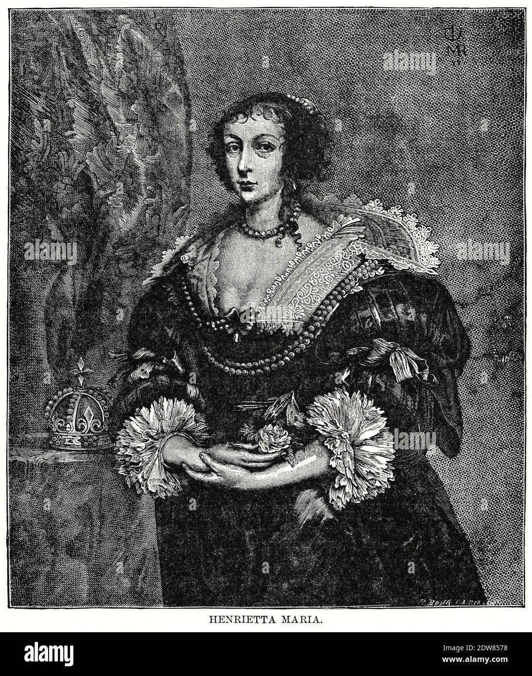 Henrietta Maria (Reine d'Angleterre comme épouse de Charles I), Illustration, Histoire du monde de Ridpath, Volume III, par John Clark Ridpath, LL. D., Merrill & Baker Publishers, New York, 1897 Banque D'Images