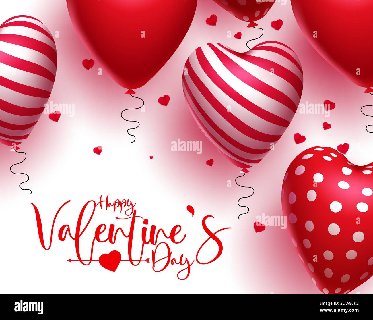Motif vectoriel de Saint-Valentin en arrière-plan. Joyeux texte de la Saint Valentin avec élément flottant de ballons de coeur pour la fête de la Saint Valentin mignonne. Illustration de Vecteur