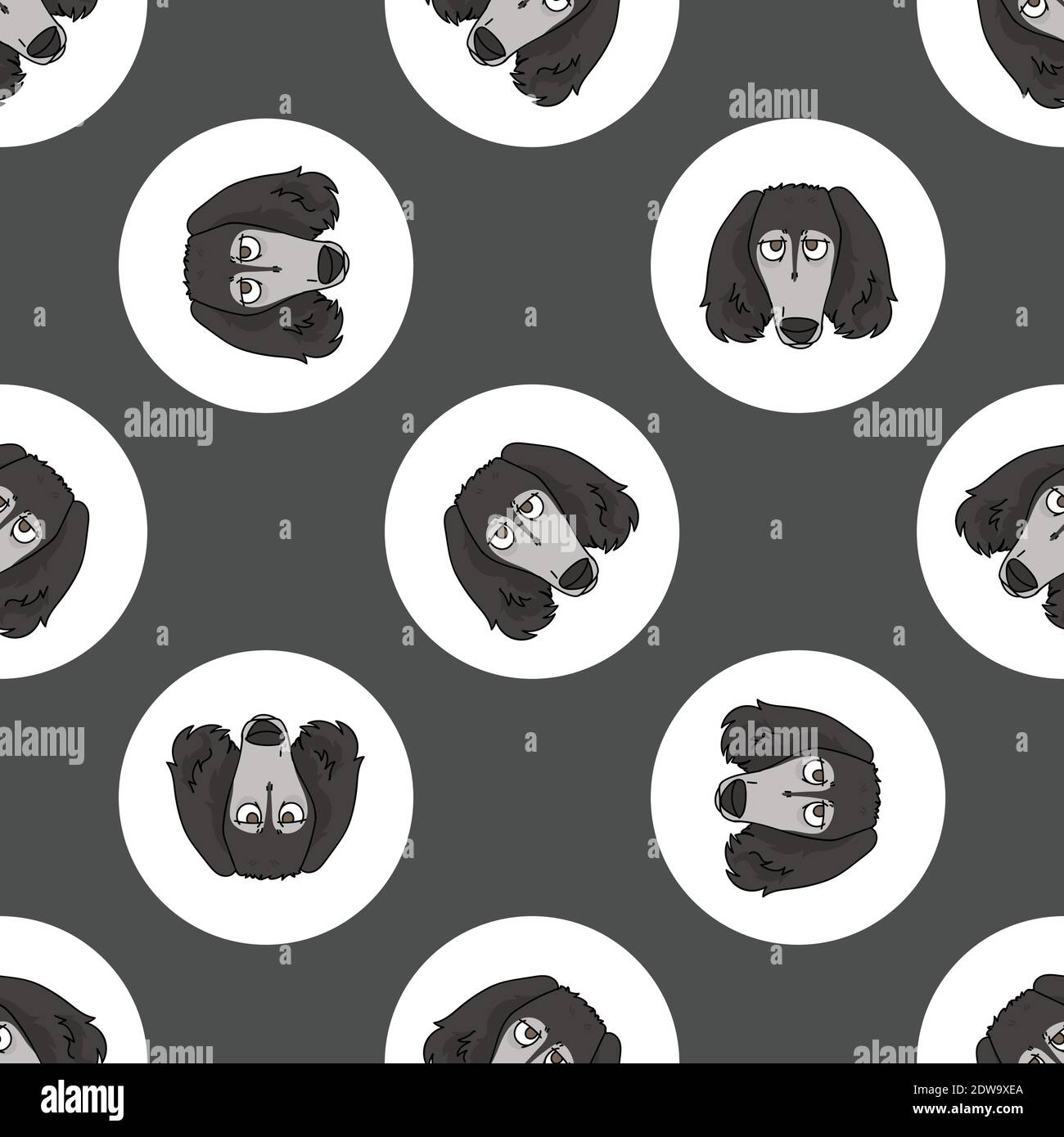 Dessin à la main mignon Saluki chien visage race dans le pois sans couture motif vectoriel. Purebread pedigree chiot national sur fond de bottes. Amoureux du chien Illustration de Vecteur