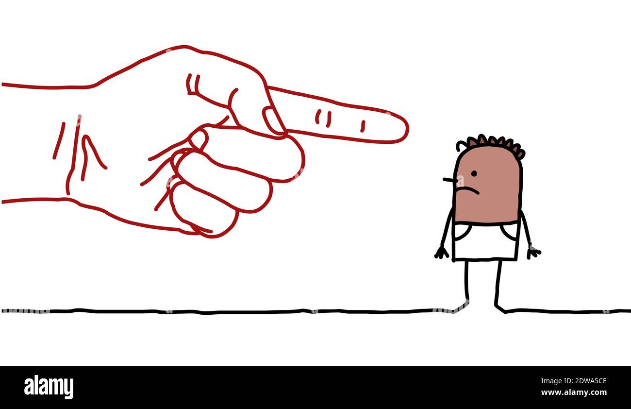 Main dessinée main grande main avec personnage de dessin animé - doigt pointant Connectez-vous à un Black Man Illustration de Vecteur