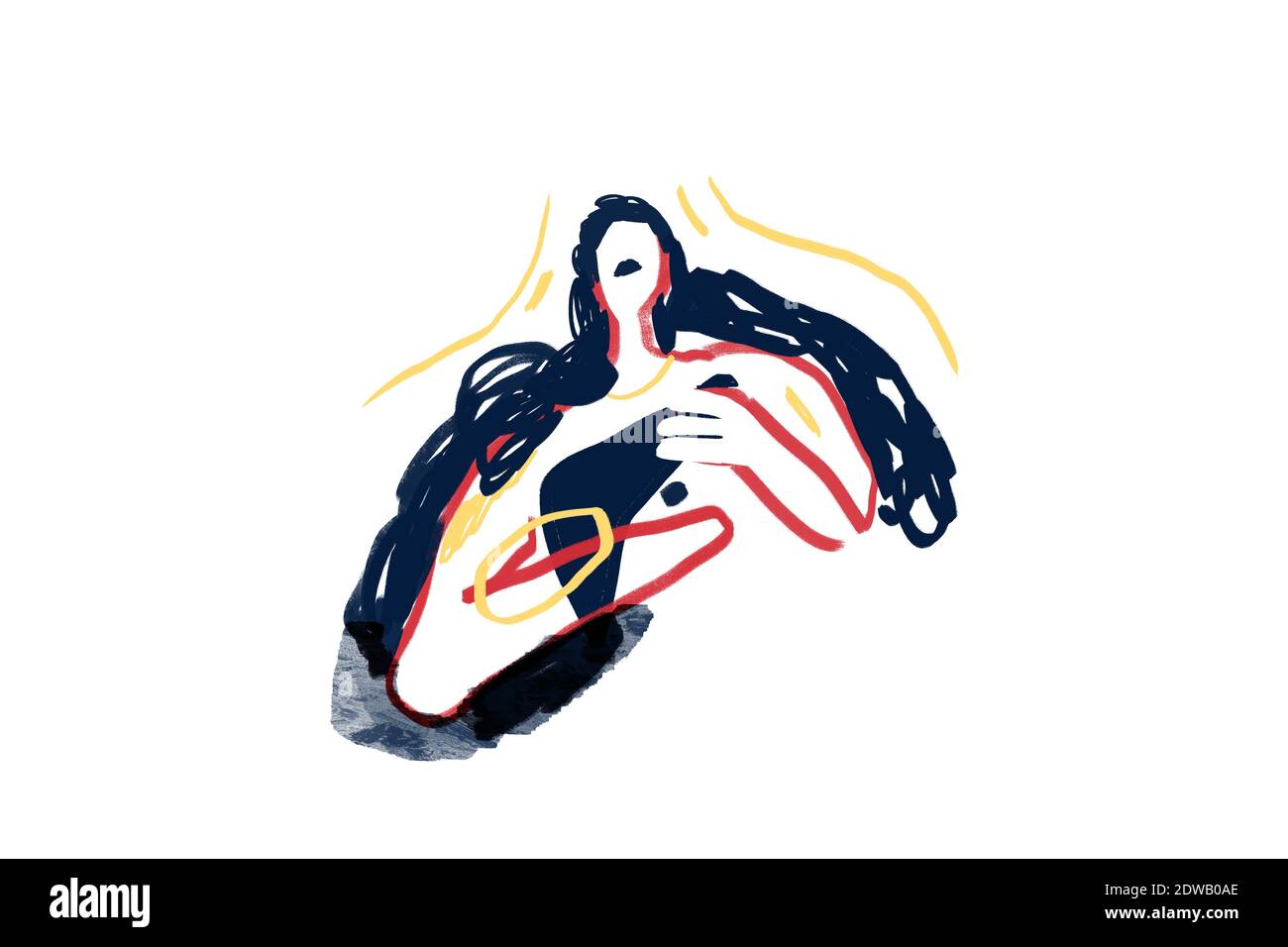 Personnes abstraites colorées, expressionnisme et style d'art Keith Haring. Femme aux formes. Peinture dessin avec ligne de couleur et isolé sur blanc, pour pri Banque D'Images