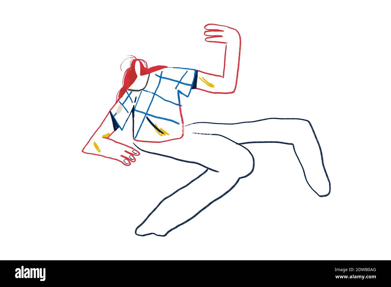 Art de ligne et personnes abstraites colorées, expressionnisme et style d'art Keith Haring. Quelqu'un danse. Dessin de peinture avec couleur primaire et isolé sur Banque D'Images