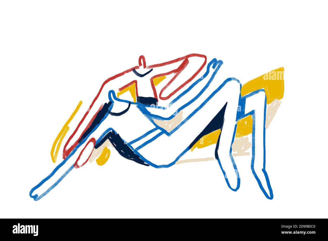 Art de ligne et personnes abstraites colorées, expressionnisme et style d'art Keith Haring. Deux personnes dansant. Dessin de peinture avec ligne de couleur et isolé sur Banque D'Images