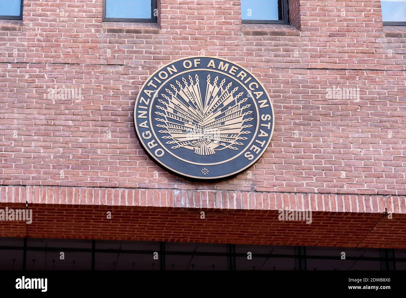Washington, DC, USA- 12 janvier 2020 : logo de l'Organisation des États américains (OEA ou OEA) à Washington, DC Banque D'Images