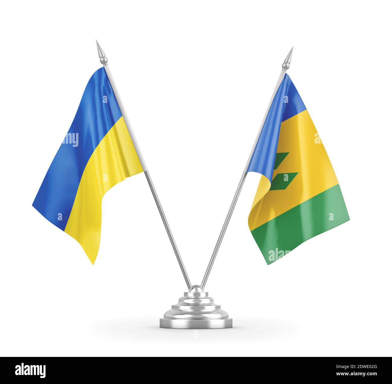 Saint-Vincent-et-les Grenadines et Ukraine drapeaux de table isolés Banque D'Images