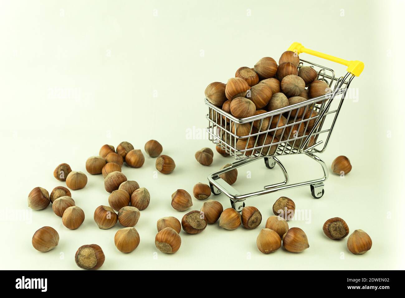 Noisettes nutritives dans un panier et dispersées sur le sol. Noisettes dans un panier. Orishki sain et diététique dans le panier. Wi en arrière-plan Banque D'Images