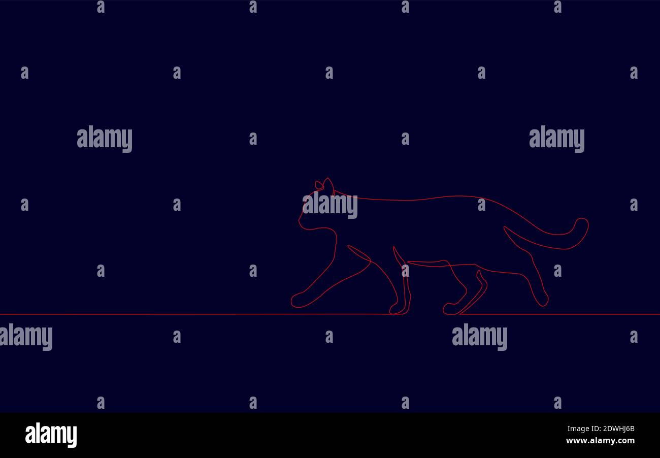 Une seule ligne continue art Cat aller. Animaux domestiques mignons animaux félins concept. Concept de repas de la clinique vétérinaire. Un vecteur de mise en plan de contour d'esquisse Illustration de Vecteur