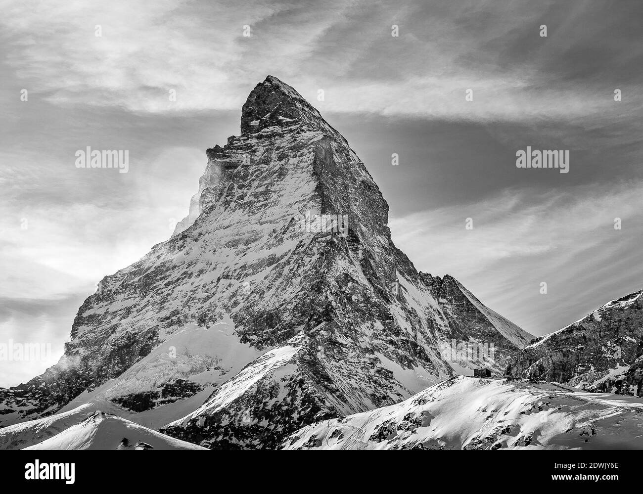 Photo noir et blanc de Matterhorn de Zermatt, Suisse Banque D'Images