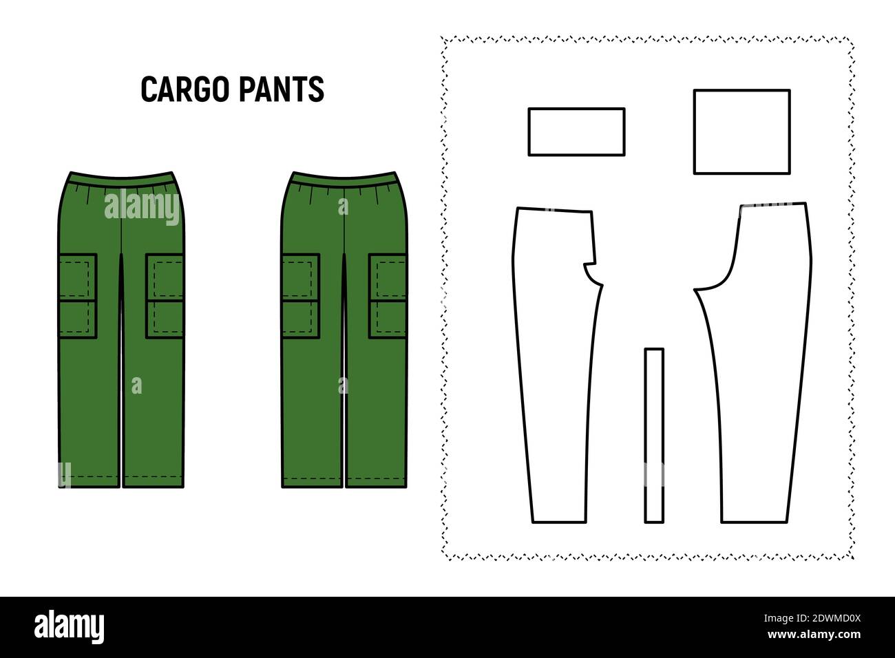 Pantalon cargo pour femme. Motif vectoriel du pantalon pour un style personnalisé. Illustration et esquisse de conception technique. Illustration de Vecteur