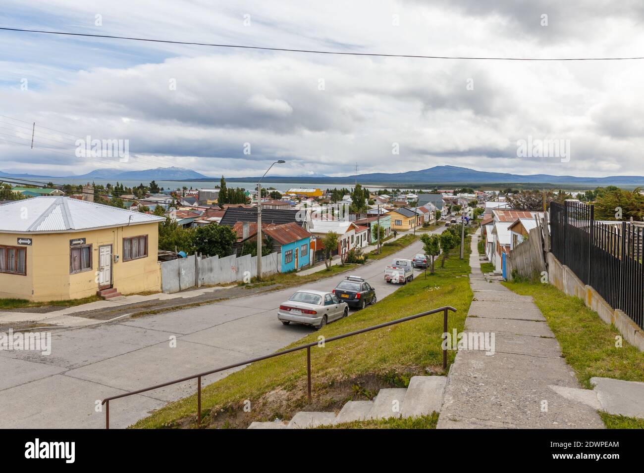 Rues vides à Puerto Natales, Patagonie, Chili Banque D'Images