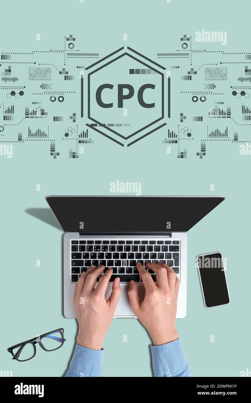 CPC coût par modèle de clic analyse efficace de la publicité sur Internet. Banque D'Images