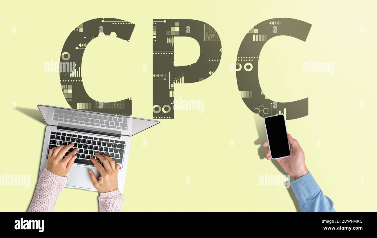 CPC coût par clic populaire modèle de publicité sur Internet pour les entreprises. Banque D'Images