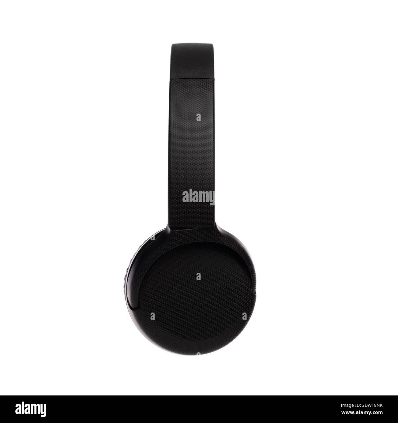 Casque sans fil noir isolé sur fond blanc Banque D'Images