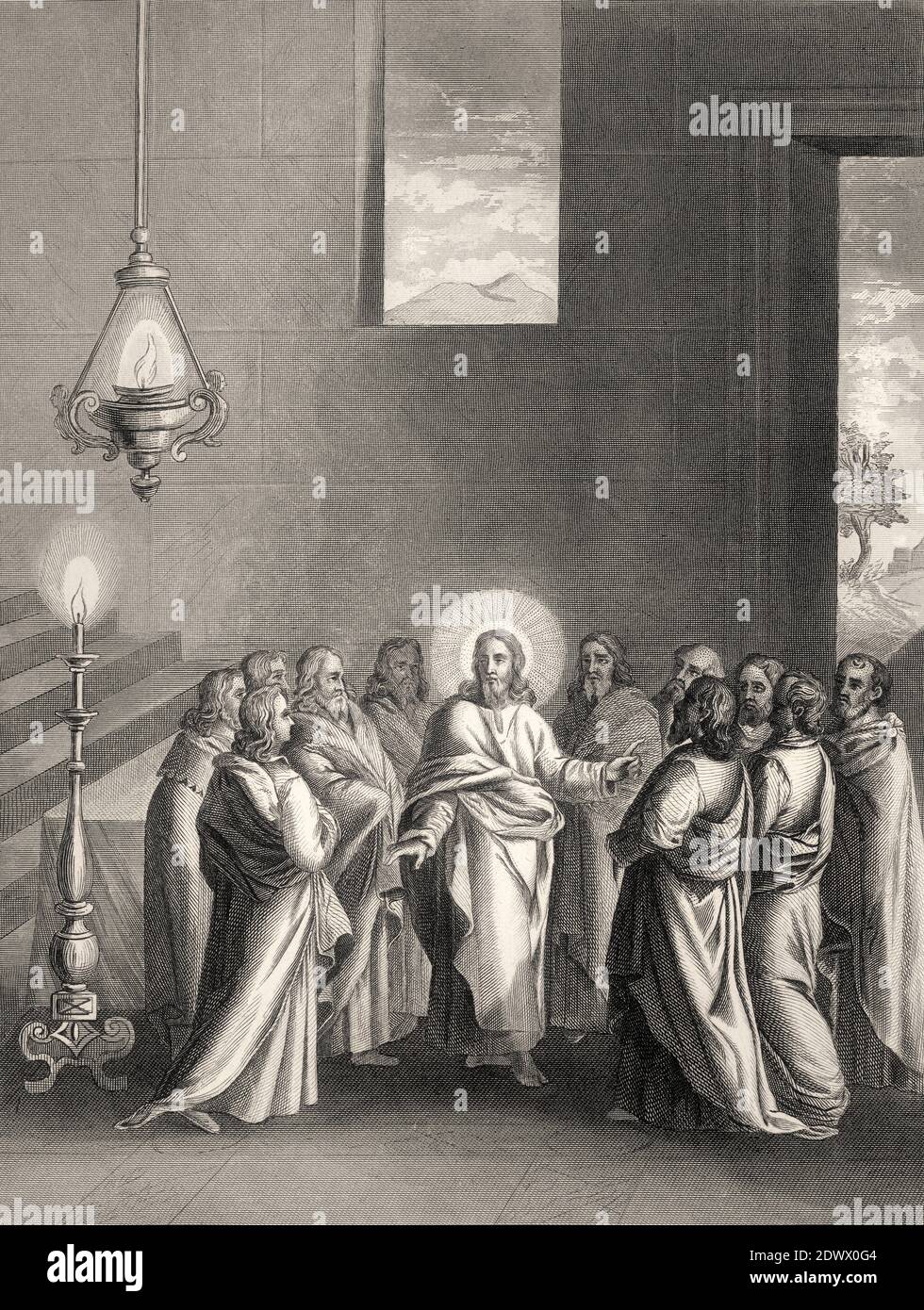 La promesse de l'Esprit Saint, après la Cène, Nouveau Testament, gravure en acier 1853, restaurée numériquement Banque D'Images