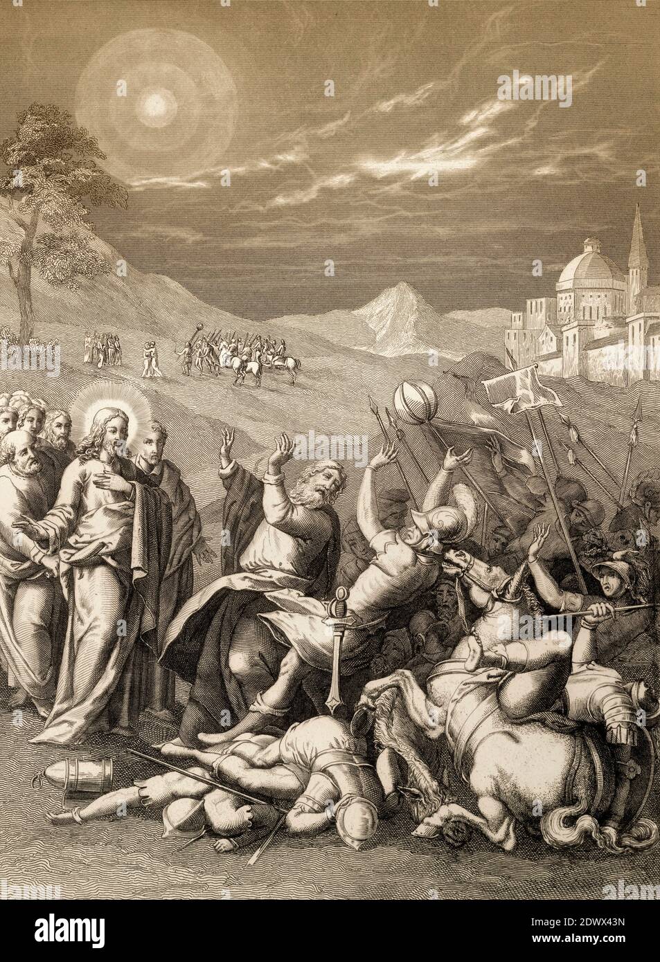 L'arrestation de Jésus-Christ, jardin de Gethsemane, Nouveau Testament, gravure en acier 1853, restaurée numériquement Banque D'Images