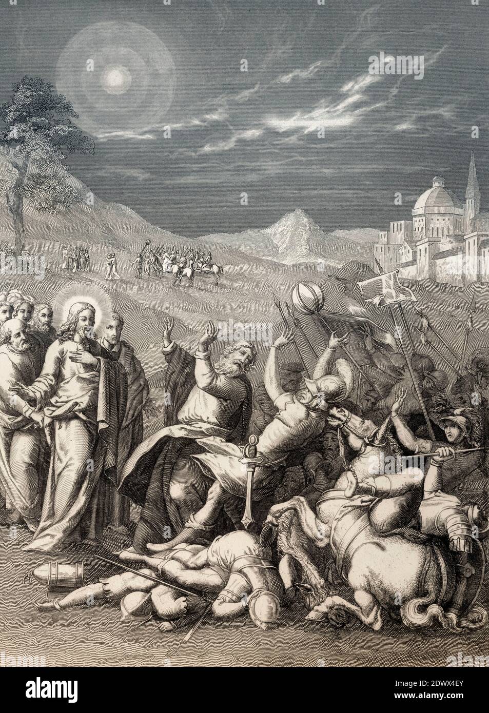 L'arrestation de Jésus-Christ, jardin de Gethsemane, Nouveau Testament, gravure en acier 1853, restaurée numériquement Banque D'Images