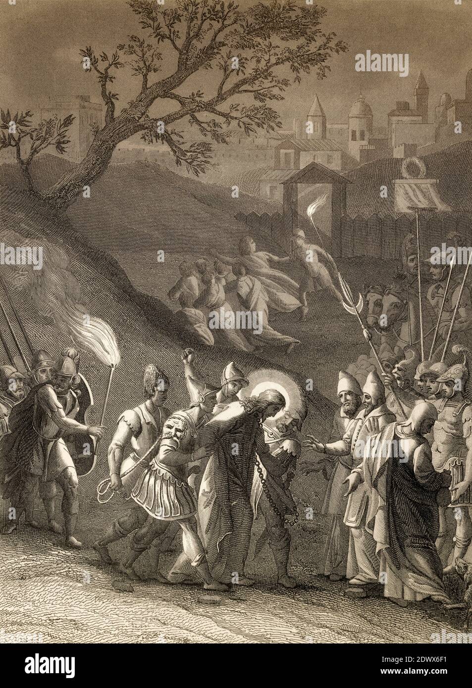L'arrestation de Jésus-Christ, jardin de Gethsemane, Nouveau Testament, gravure en acier 1853, restaurée numériquement Banque D'Images