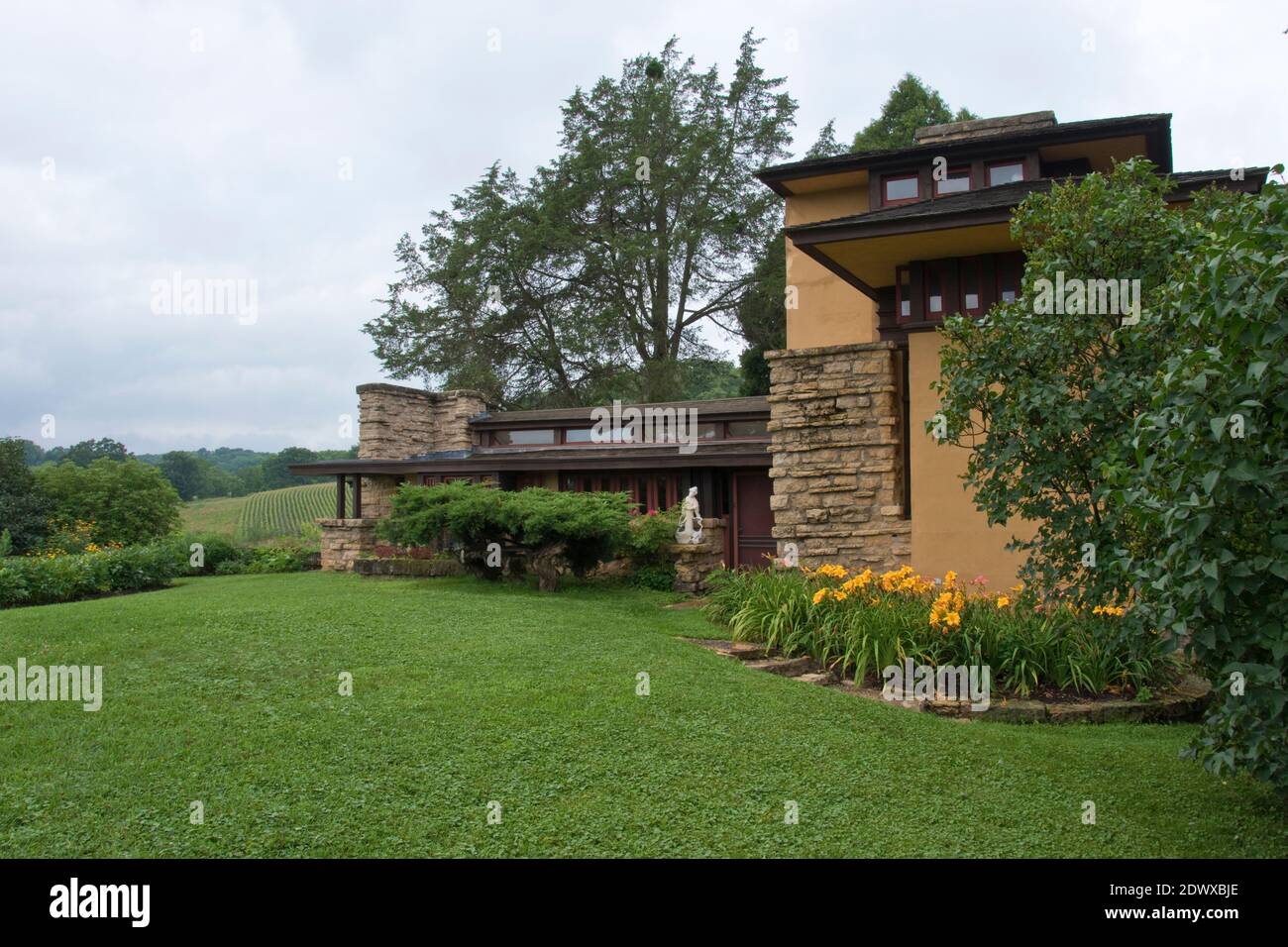 L'extérieur de Taliesin, la propriété de l'architecte américain Frank Lloyd Wright, près de Spring Green, Wisconsin. Banque D'Images