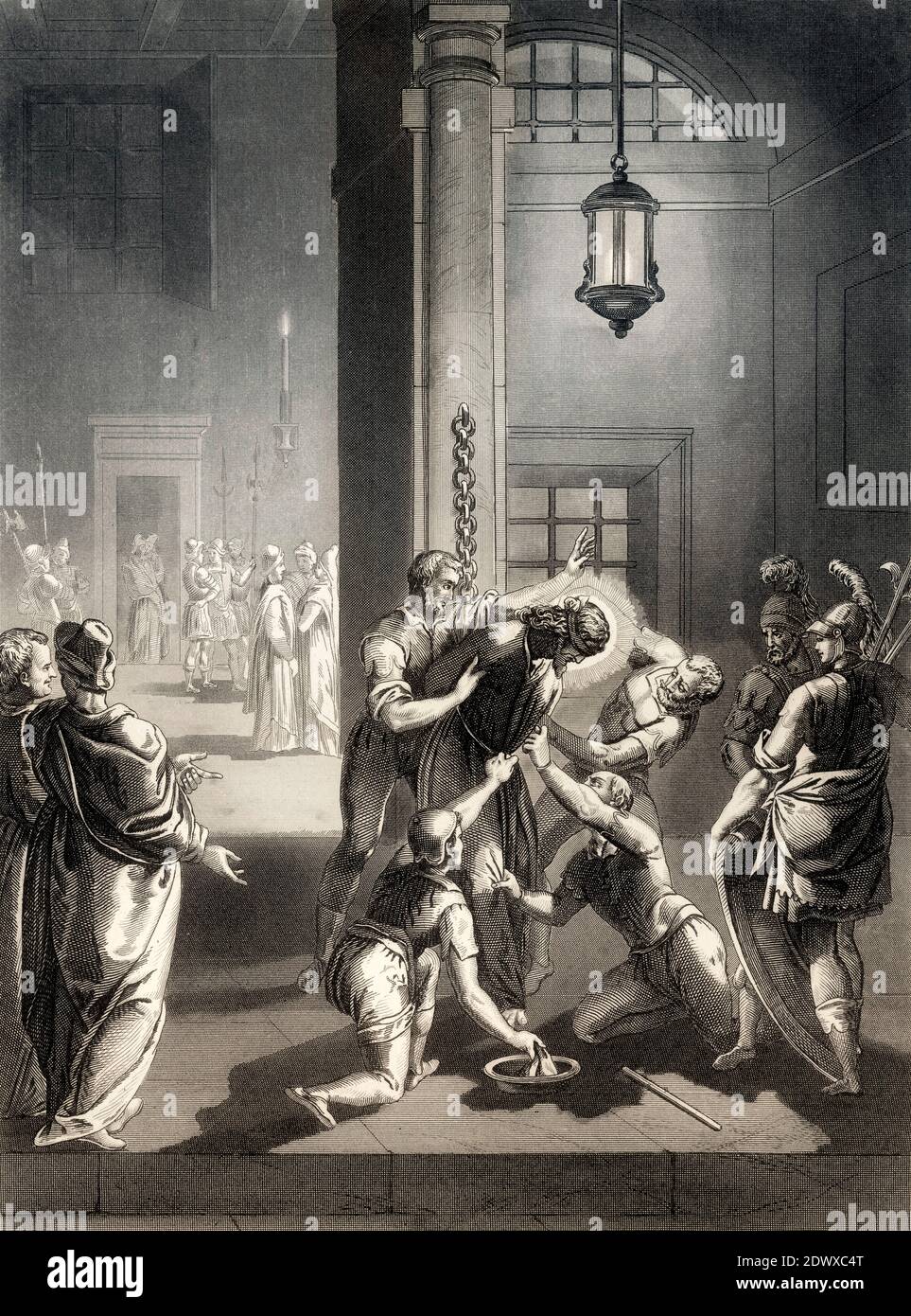 Après le procès Sanhédrin de Jésus, Nouveau Testament, gravure en acier 1853, restauré numériquement Banque D'Images