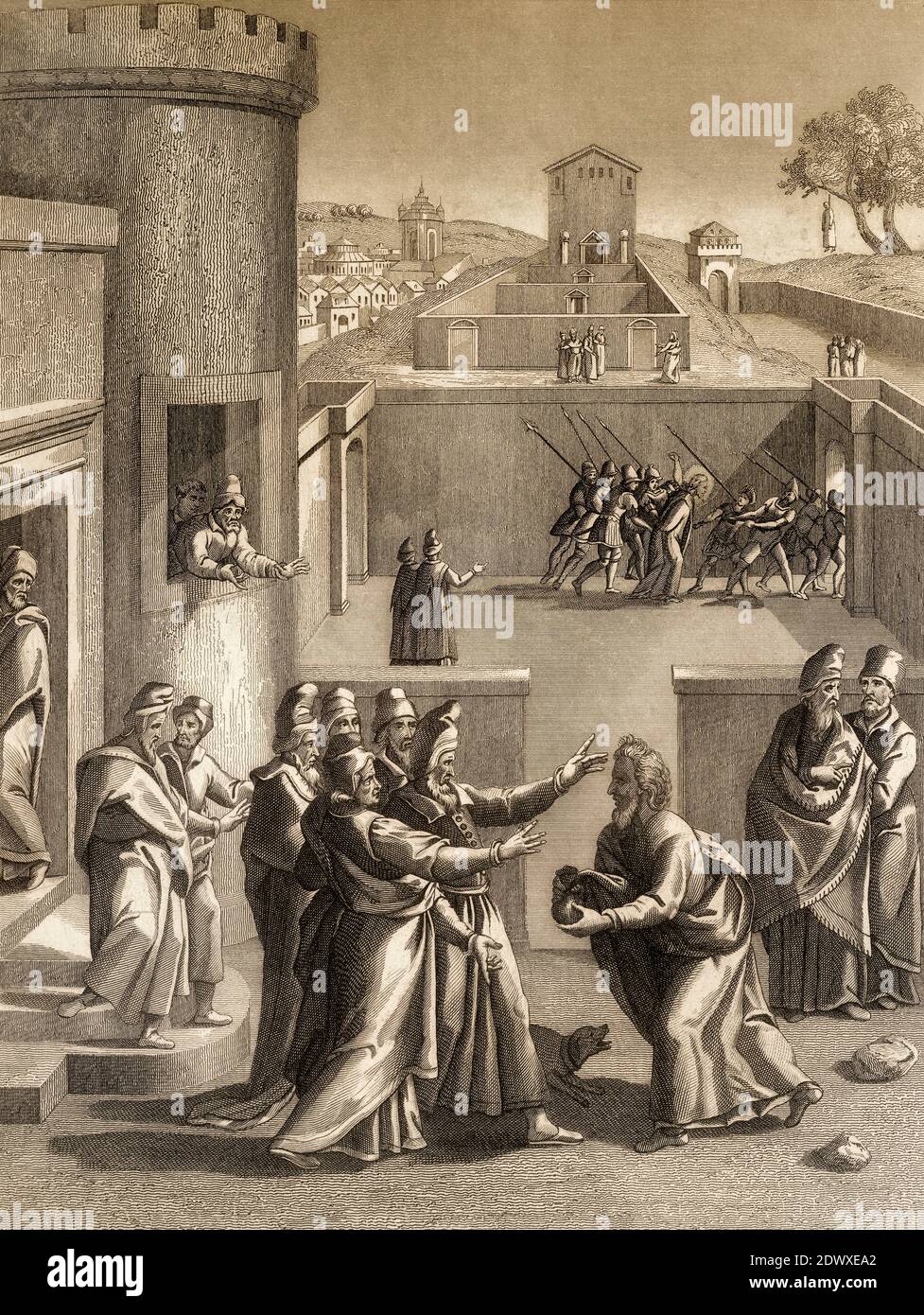 Judas Iscariot avant Ponce Pilate, Nouveau Testament, gravure en acier 1853, restauré numériquement Banque D'Images