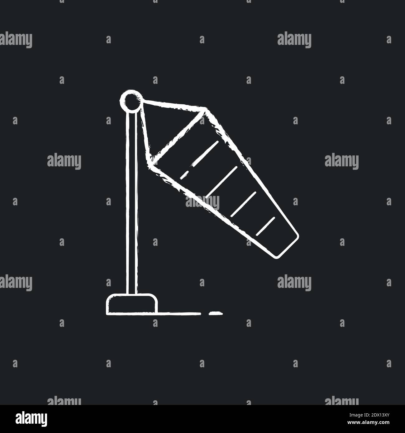 Icône blanche de la craie de la chaussette de vent sur fond noir Illustration de Vecteur