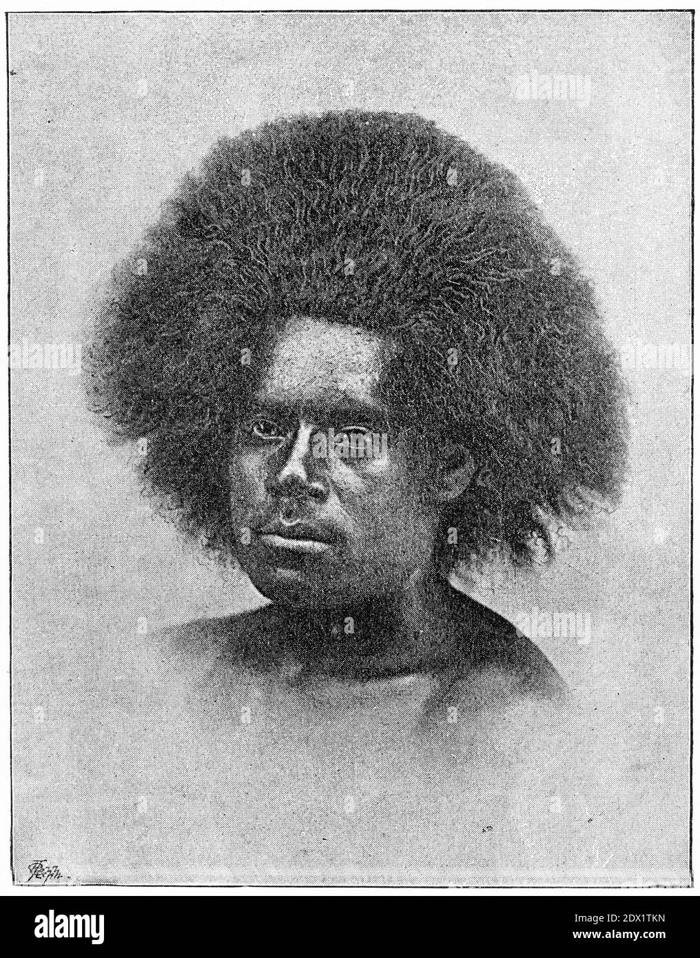 Portrait gravé d'un mâle fidjien natif, vers 1890 Banque D'Images