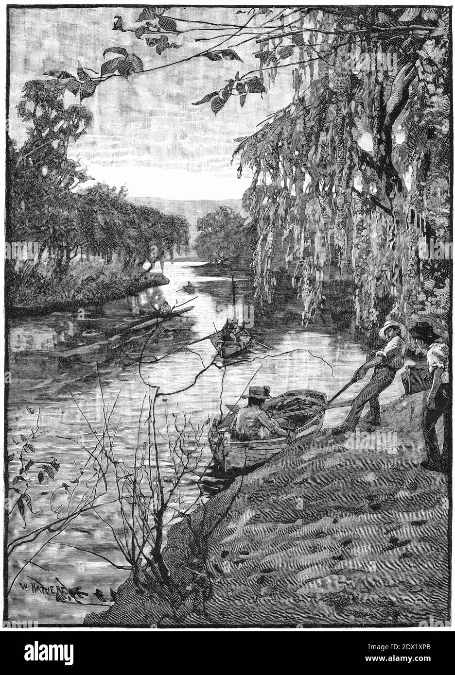 Gravure de travailleurs sur la Yarra River, Melbourne, Victoria, vers 1880 Banque D'Images