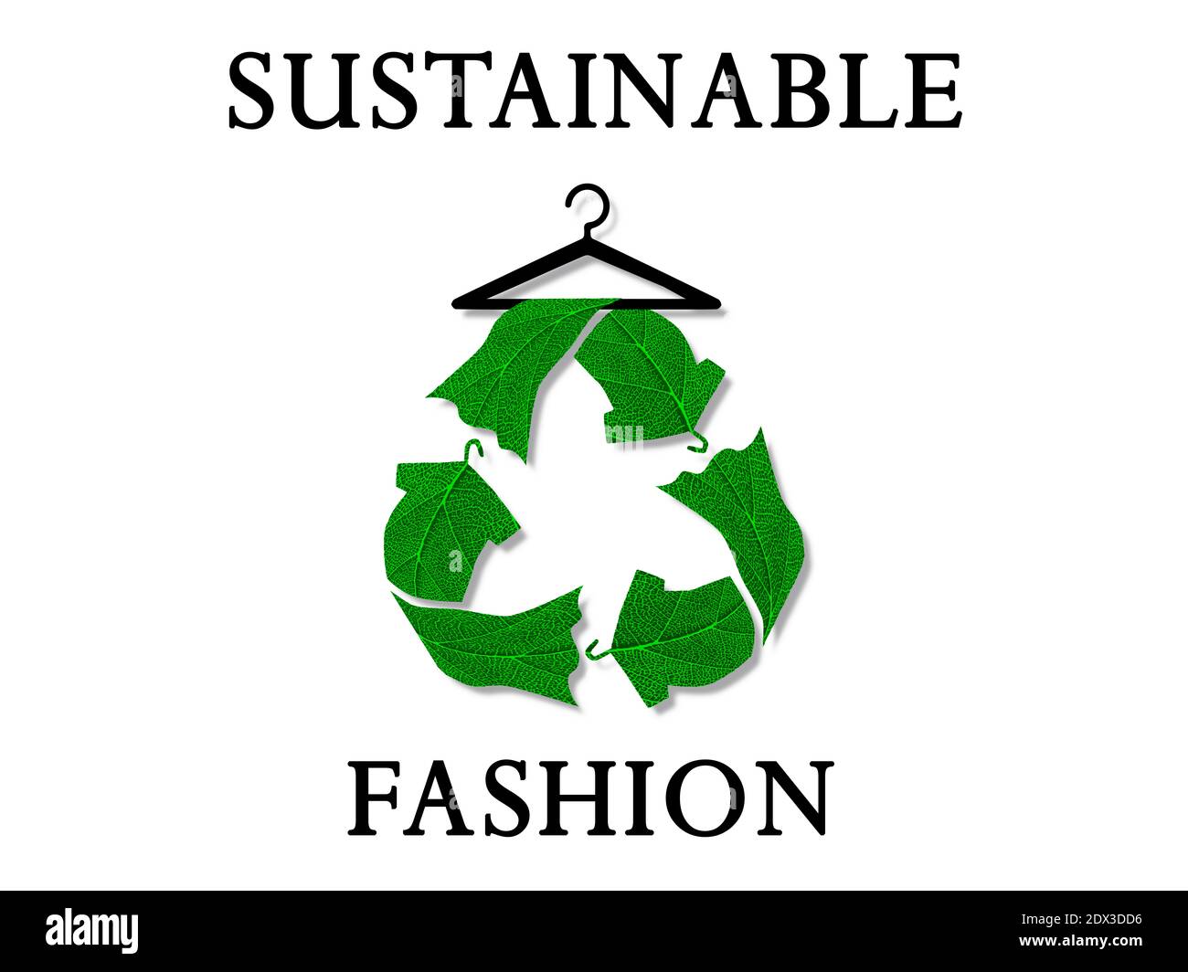 Texte de mode durable avec icône de recyclage de vêtements sur cintre en tissu recyclé, réduire le concept de déchets Banque D'Images