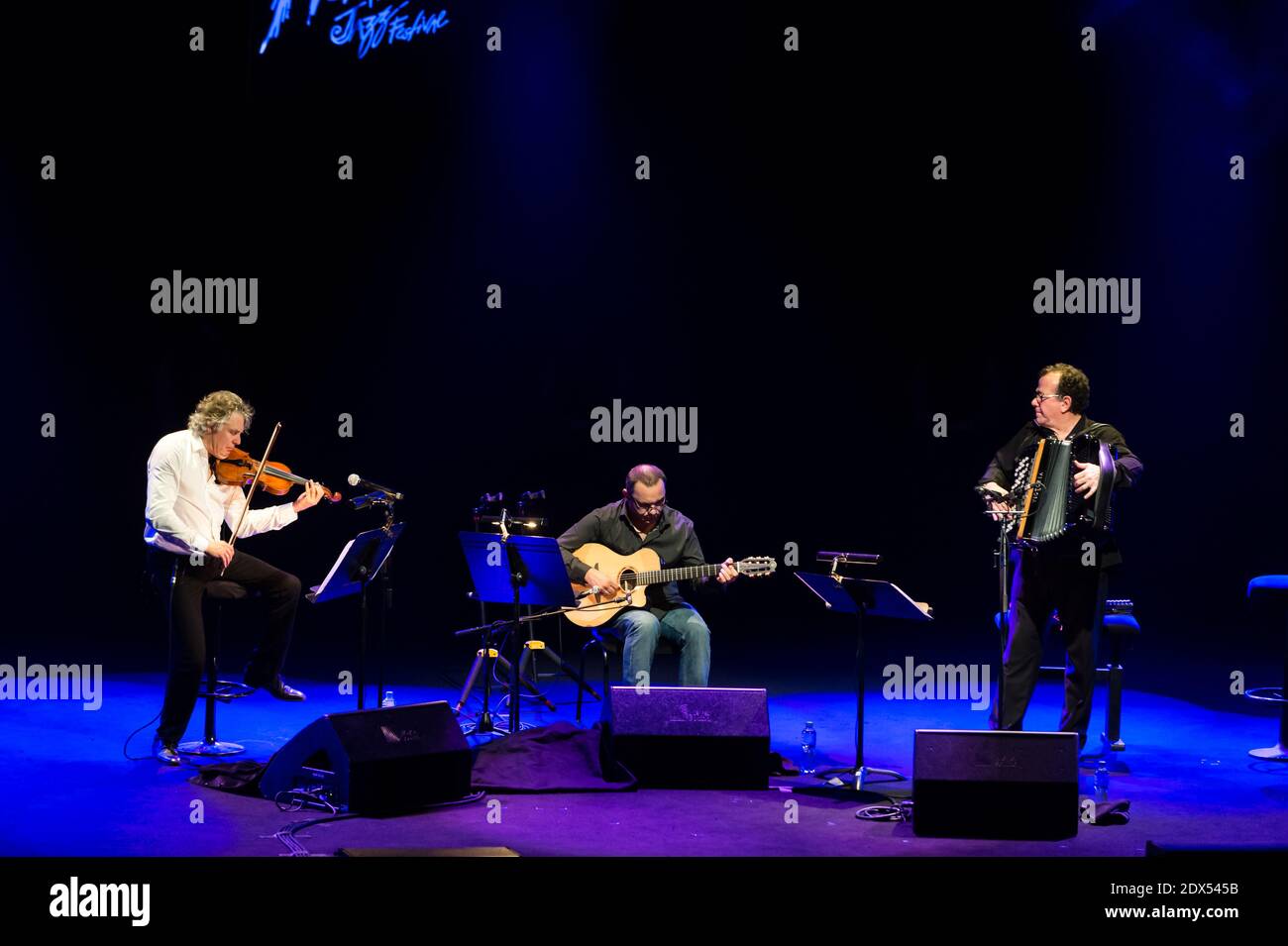 Richard Galliano, Bielli Lagrene et Didier Lockwood se sont produits en concert au Montreux Jazz Festival, Suisse, le 18 juillet 2014. Photo de Loona/ABACAPRESS.COM Banque D'Images