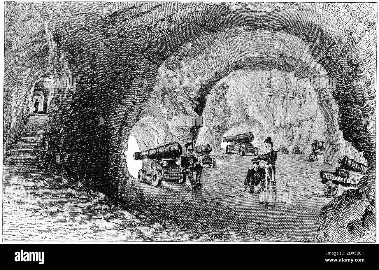 Gravure de soldats sur les canons à la salle St George à Gibraltar, vers 1880 Banque D'Images