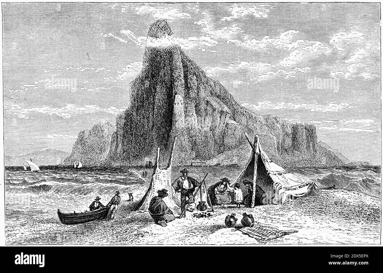 Gravure de Gibraltar à partir du sol neutre, vers 1880 Banque D'Images Gravure de Gibraltar à partir du sol neutre, vers 1880 Banque D'Images