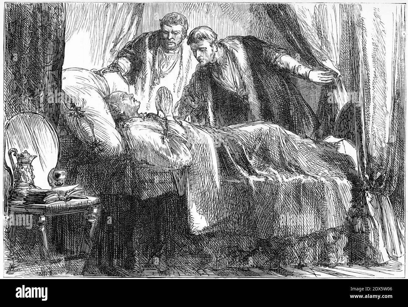 Gravure de Martin Luther sur son lit de mort. Illustration de 'l'histoire du protestantisme' par James Aitken Wylie (1808-1890), pub. 1878 Banque D'Images