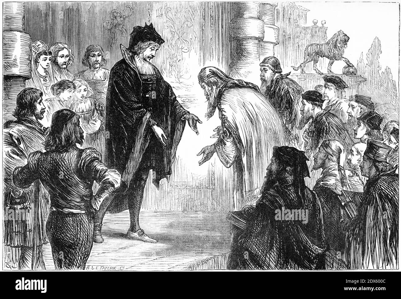 Gravure de Cosimo I de' Medici (1519 – 1574) recevant ses amis et clients. Cosimo I, alias Cosmo I, fut le second duc de Florence de 1537 à 1569, lorsqu'il devint le premier grand-duc de Toscane, un titre qu'il a tenu jusqu'à sa mort. Banque D'Images