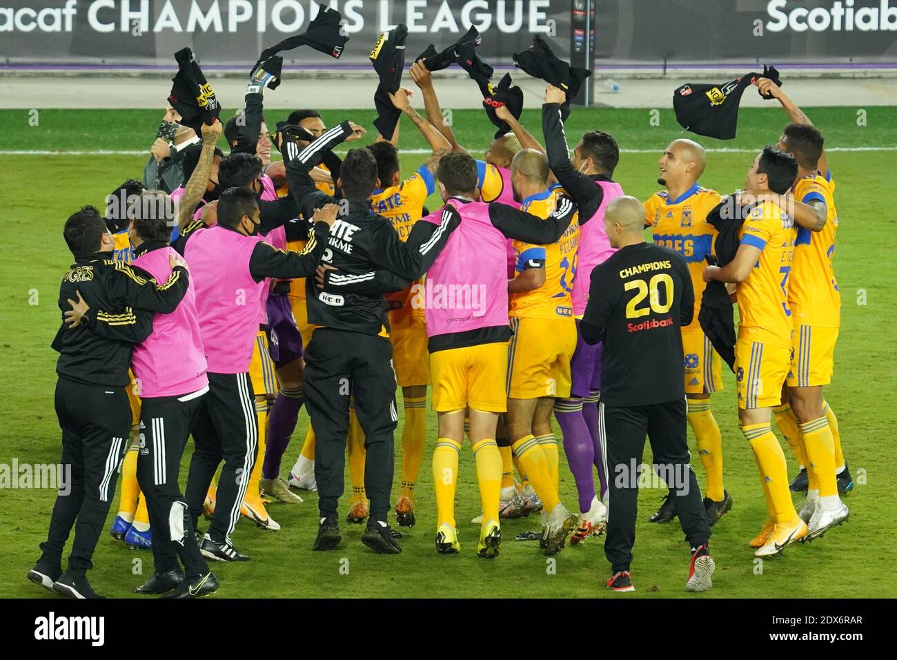 Stade Exploria, Orlando, Floride, États-Unis, 22 décembre 2020, les joueurs de Tigres UANL célèbrent la victoire contre le LAFA lors de la finale de la Ligue des champions de la CONCACAF. (Crédit photo : Marty Jean-Louis) Banque D'Images